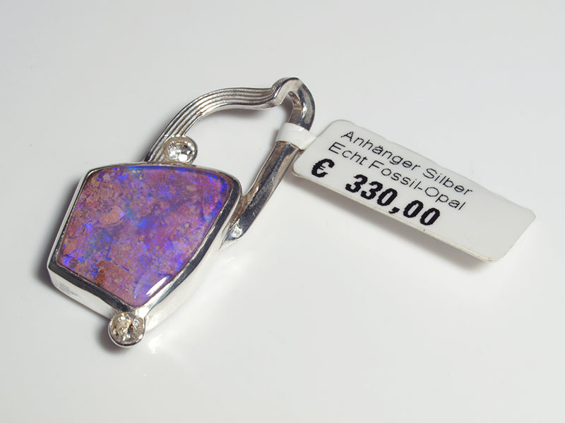 Opalschmuck, Silberschmuck, Anhänger mit Fossil Opal aus Australien