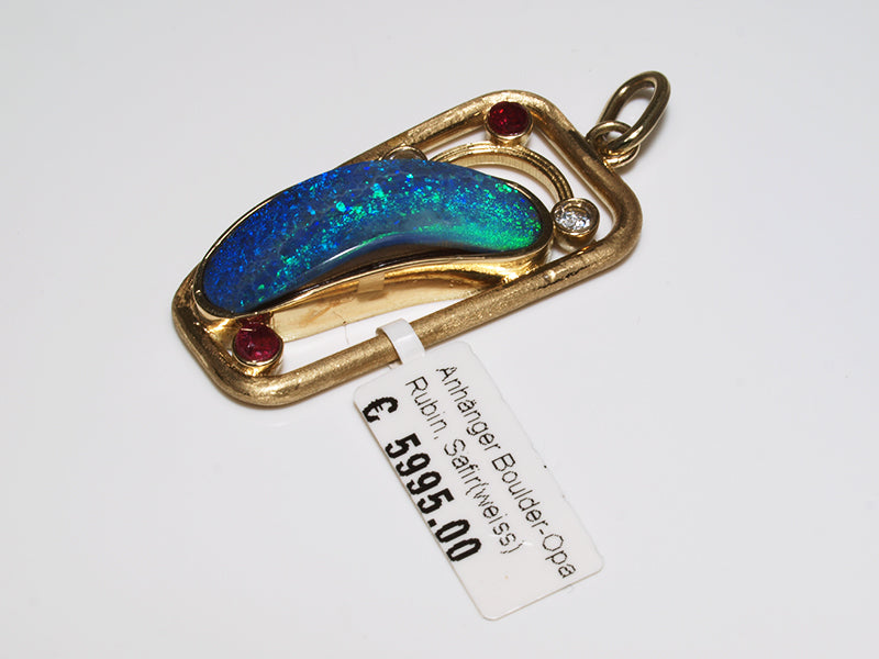 Opalschmuck Gold, Anhänger mit Opal aus Australien (Boulder-Opal)