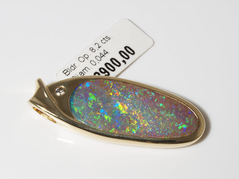Opalschmuck, Anhänger aus Gold mit Boulder Opal aus Australien und Diamant