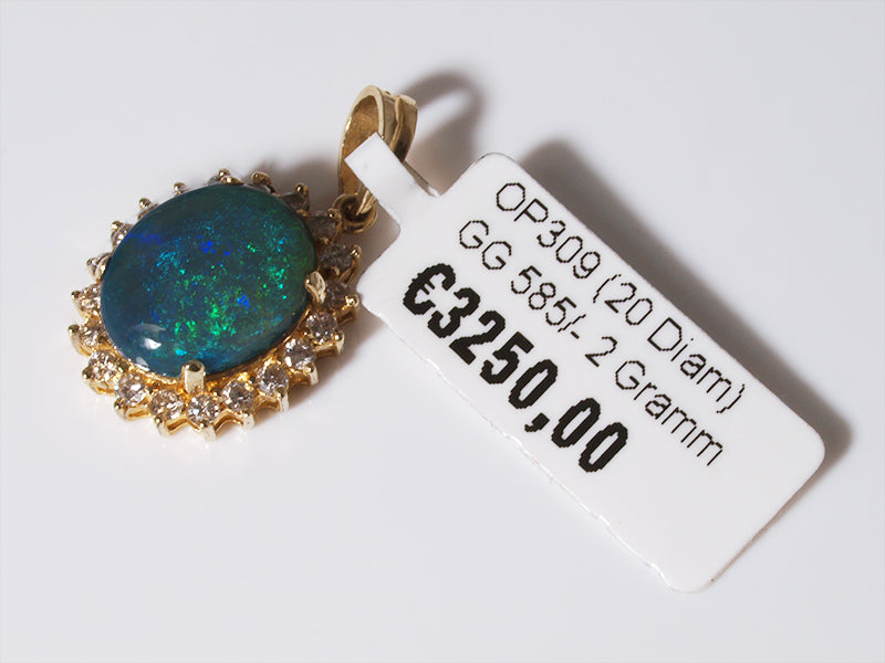 Opalschmuck, Anhänger aus Gold mit Schwarzopal aus Australien