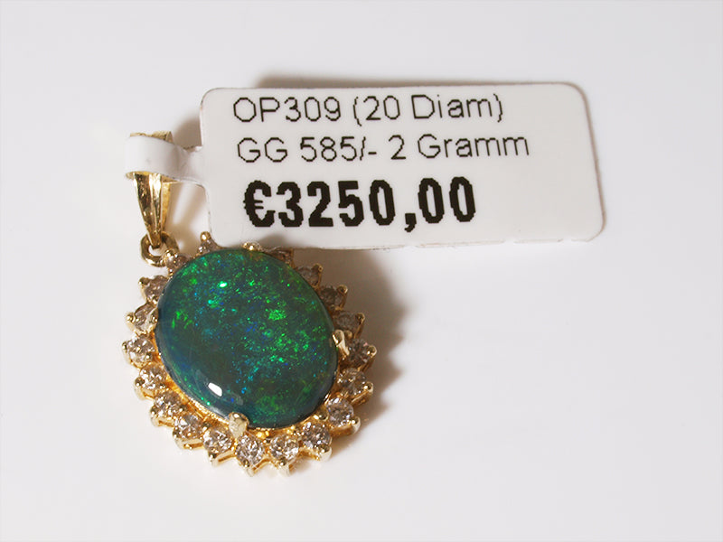 Opalschmuck, Anhänger aus Gold mit Schwarzopal aus Australien