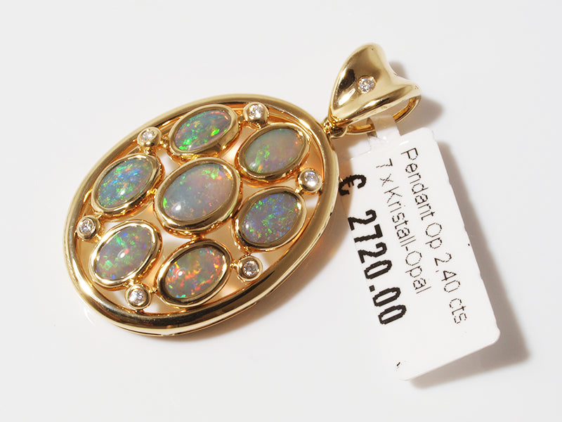 Opalschmuck, Anhänger aus Gold mit Kristallopal und Diamant