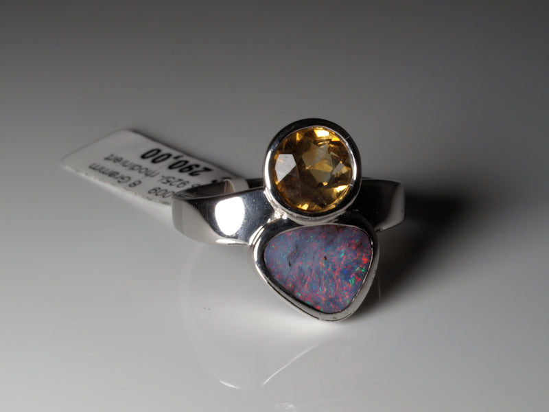 Ring aus Silber mit Opal aus Australien und Citrin