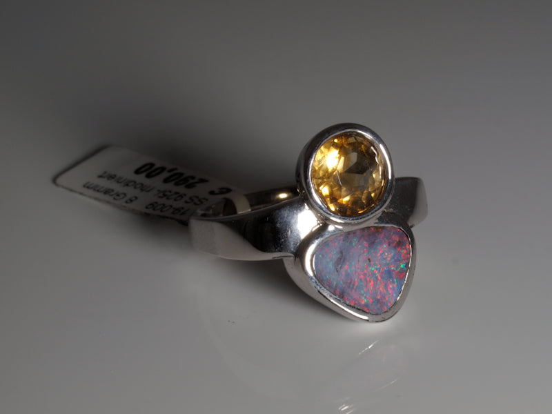 Ring aus Silber mit Opal aus Australien und Citrin