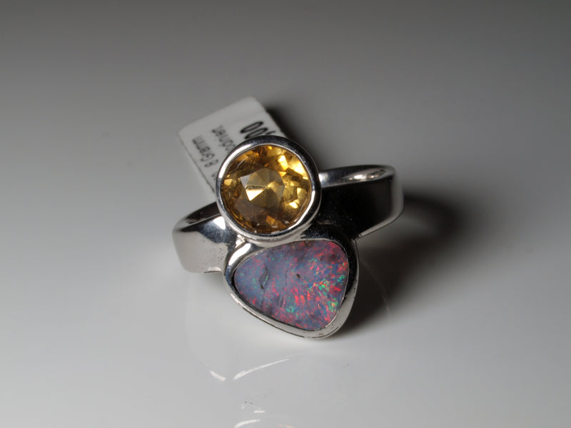 Ring aus Silber mit Opal aus Australien und Citrin