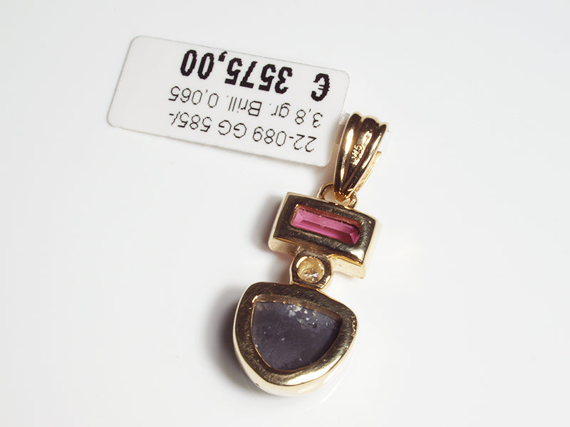 Opalschmuck - Goldschmuck, Anhänger aus Gelbgold mit Schwarzopal, Turmalin und Brillant