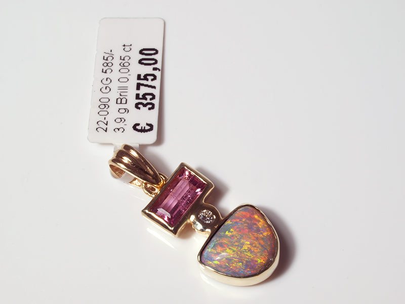 Opalschmuck - Goldschmuck, Anhänger aus Gelbgold mit Schwarzopal