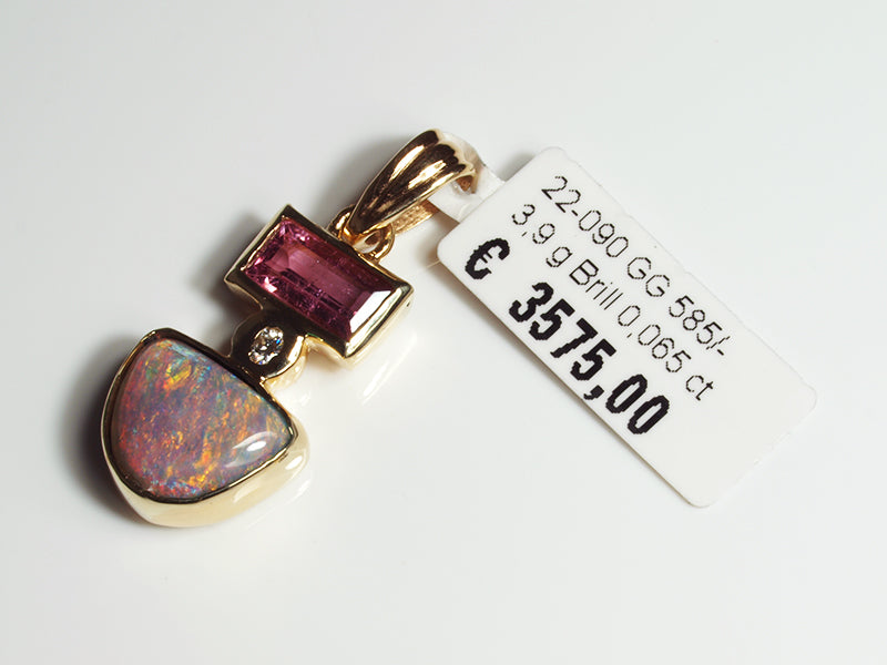 Opalschmuck - Goldschmuck, Anhänger aus Gelbgold mit Schwarzopal
