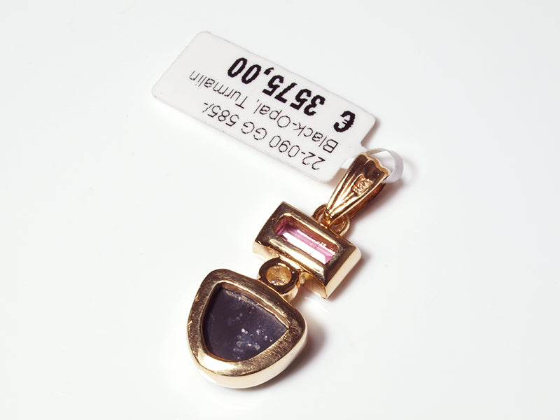 Opalschmuck - Goldschmuck, Anhänger aus Gelbgold mit Schwarzopal