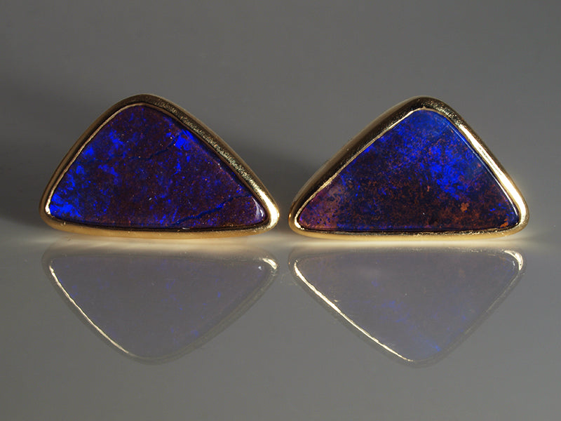 Opalschmuck - Goldschmuck, Ohrstecker aus Gelbgold mit Boulderopal