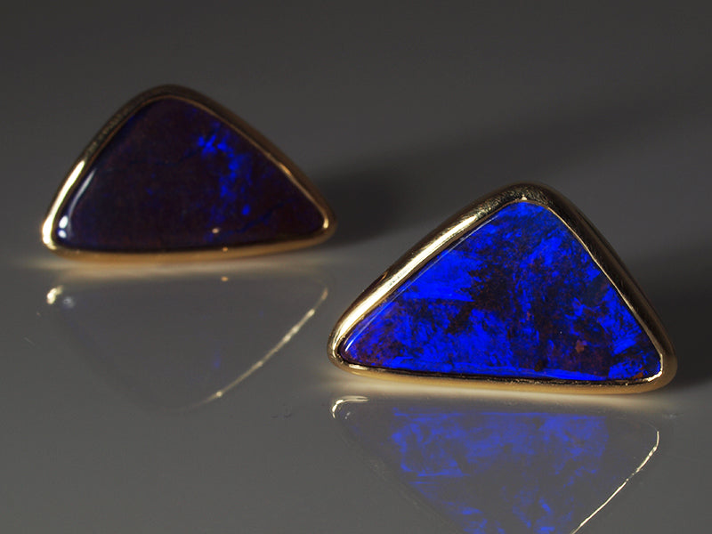Opalschmuck - Goldschmuck, Ohrstecker aus Gelbgold mit Boulderopal