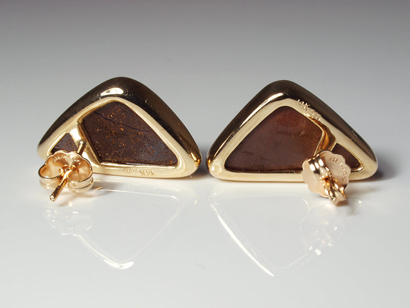 Opalschmuck - Goldschmuck, Ohrstecker aus Gelbgold mit Boulderopal