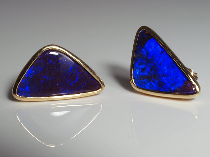 Opalschmuck - Goldschmuck, Ohrstecker aus Gelbgold mit Boulderopal