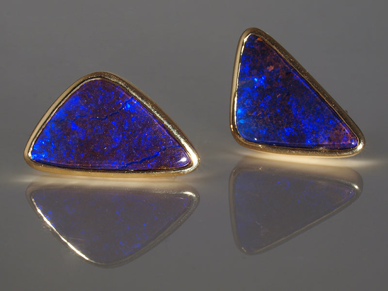 Opalschmuck - Goldschmuck, Ohrstecker aus Gelbgold mit Boulderopal