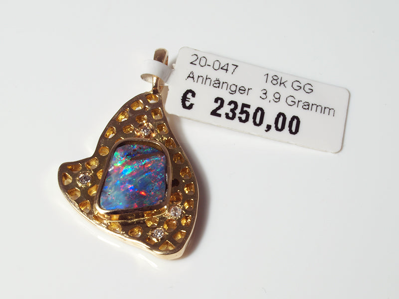 Opalschmuck - Goldschmuck, Opal-Anhänger aus Gelbgold mit Boulderopal und Diamant