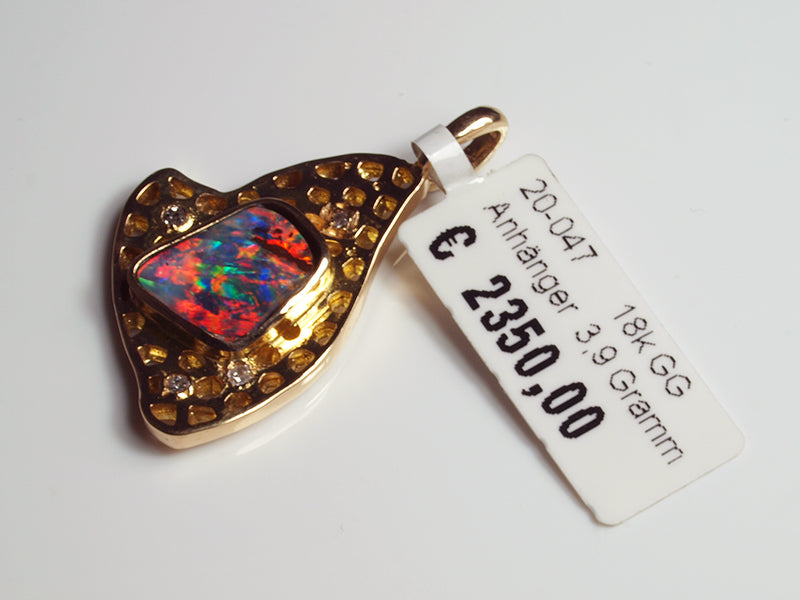 Opalschmuck - Goldschmuck, Opal-Anhänger aus Gelbgold mit Boulderopal und Diamant