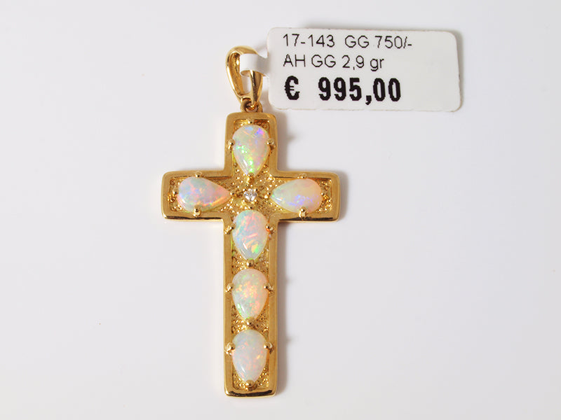 Opalschmuck - Goldschmuck, Anhänger aus Gold mit Kristallopal und Diamant