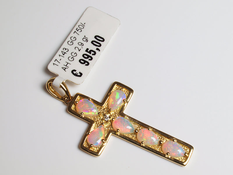 Opalschmuck - Goldschmuck, Anhänger aus Gold mit Kristallopal und Diamant