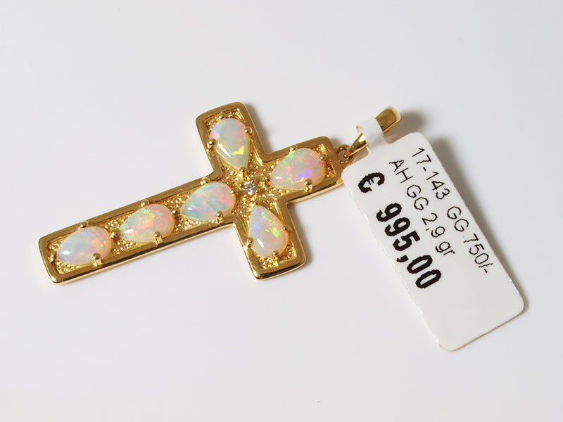 Opalschmuck - Goldschmuck, Anhänger aus Gold mit Kristallopal und Diamant
