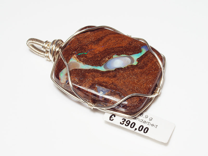 Opalschmuck - Opalanhänger aus Silberdraht mit Boulder-Opal
