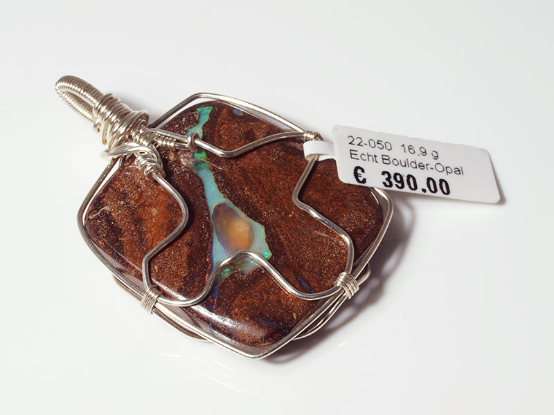 Opalschmuck - Opalanhänger aus Silberdraht mit Boulder-Opal