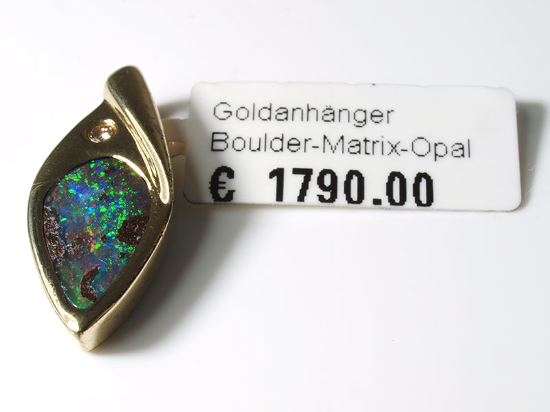 Opalschmuck - Goldschmuck, Anhänger aus Gold mit Boulder-Matrix-Opal und Diamant