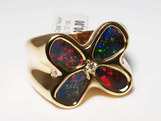 Opalschmuck, Opalring aus Gold mit Boulder Opal und Diamant