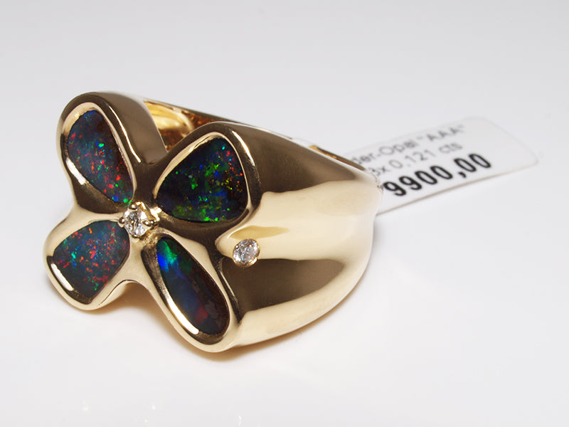 Opalschmuck, Opalring aus Gold mit Boulder Opal und Diamant