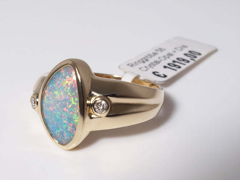 Opalschmuck, Opalring aus Gold mit Kristallopal aus Australien
