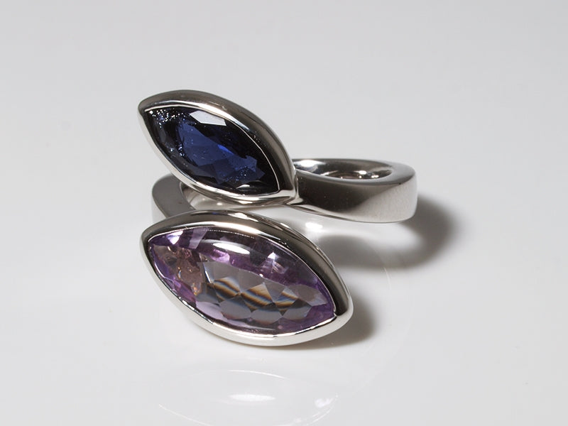 Silberring mit Edelstein, Amethyst, Iolith