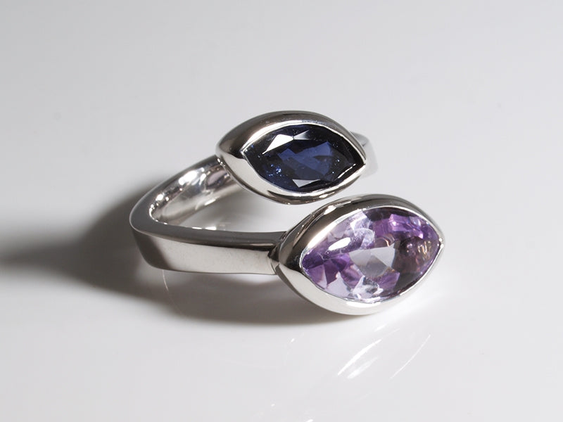 Silberring mit Edelstein, Amethyst, Iolith