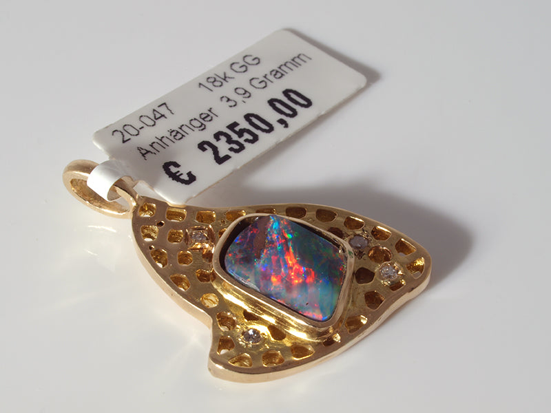 Opalschmuck - Goldschmuck, Opal-Anhänger aus Gelbgold mit Boulderopal und Diamant