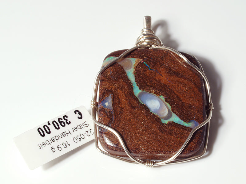 Opalschmuck - Opalanhänger aus Silberdraht mit Boulder-Opal